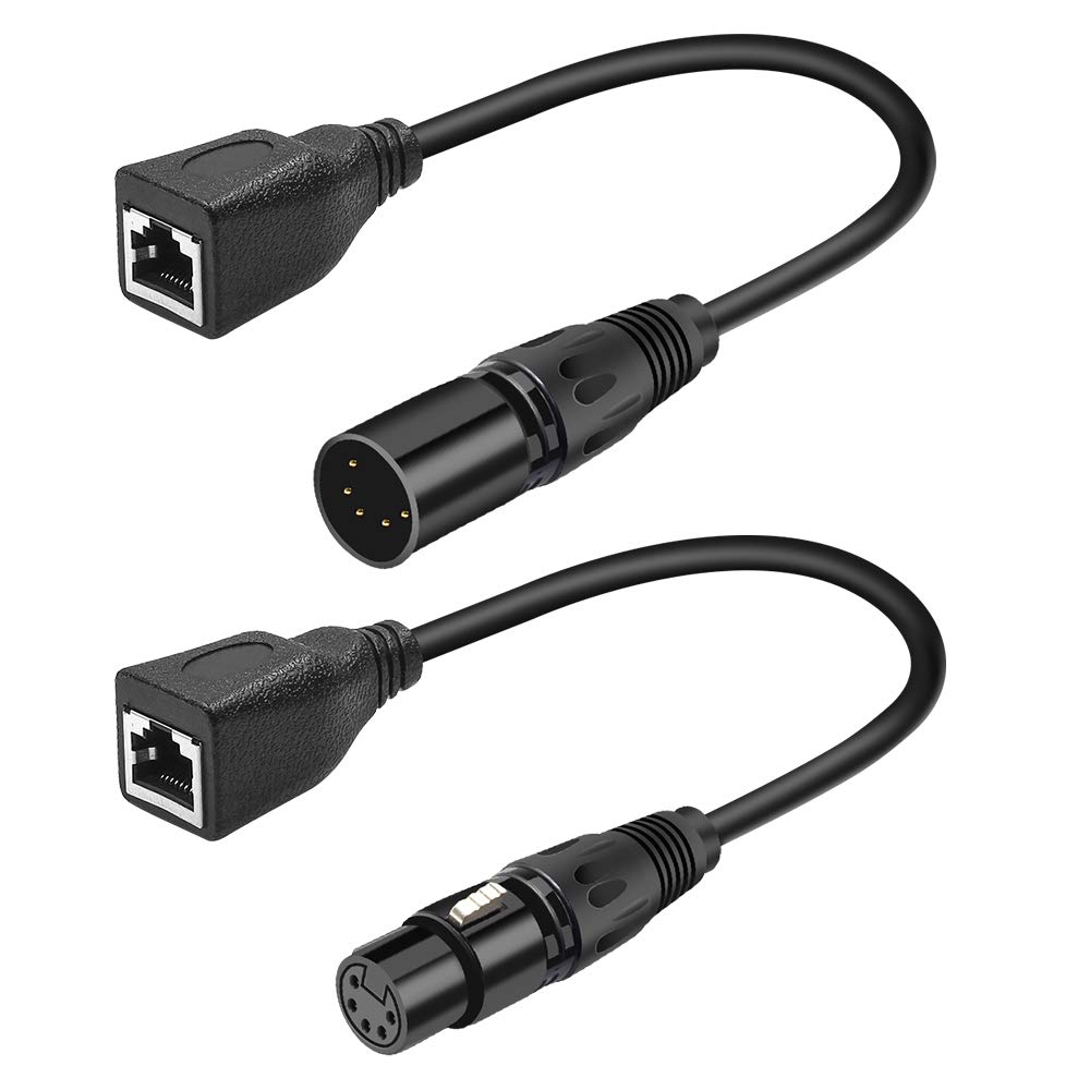 SiYear XLR – Cable adaptador RJ45 de 5 pines, XLR macho de 5 pines a RJ45 y XLR de 5 pines hembra a RJ45 hembra DMX Ethernet adaptador convertidor