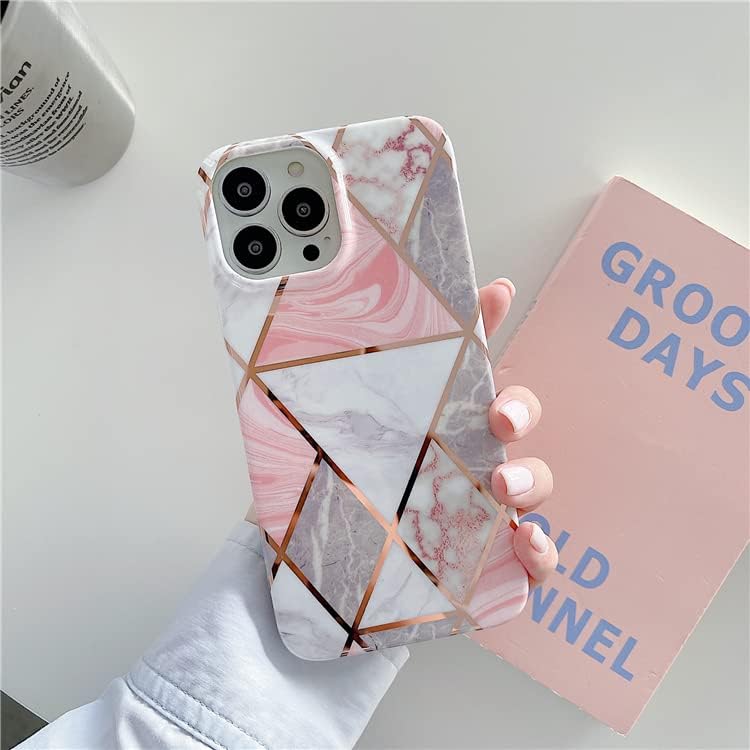 Funda para iPhone 14 Pro de 6.7 pulgadas delgada de cuerpo completo elegante funda protectora cuadrada geométrica mármol teléfono caso púrpura
