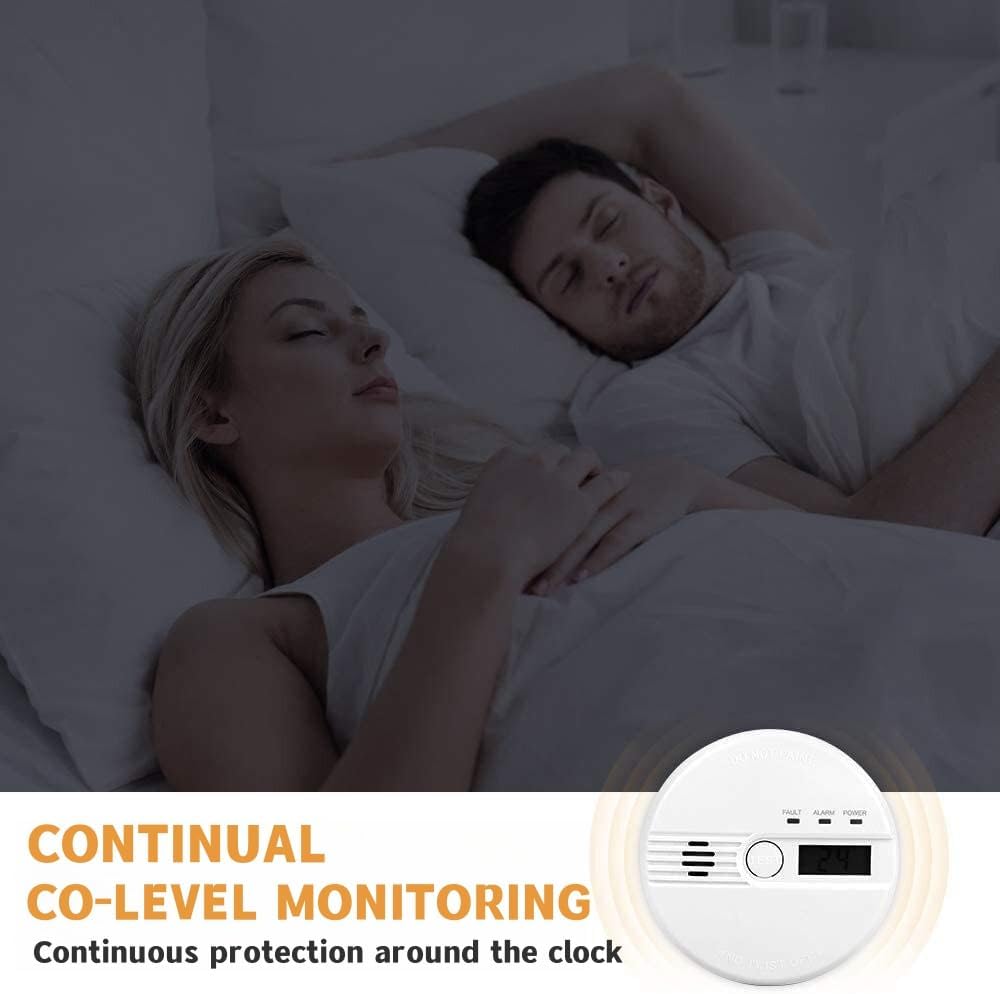 Detector de monóxido de carbono, alarma de 85 dB, botón de prueba, monitor de gas CO, alarma de monóxido de carbono, operación con batería, fácil