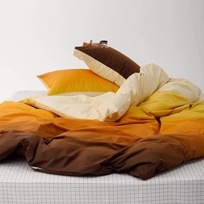 Houseri Juego de edredón amarillo y naranja degradado, ropa de cama tamaño Queen, color amarillo crema, dorado, marrón, tamaño Queen para