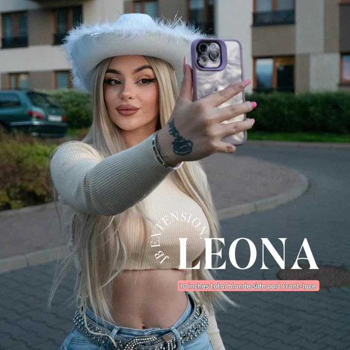 LEONA – Peluca de encaje frontal rubio, pelucas largas y rectas para mujer, pelucas sintéticas naturales para uso diario (pelucas de cabello natural)