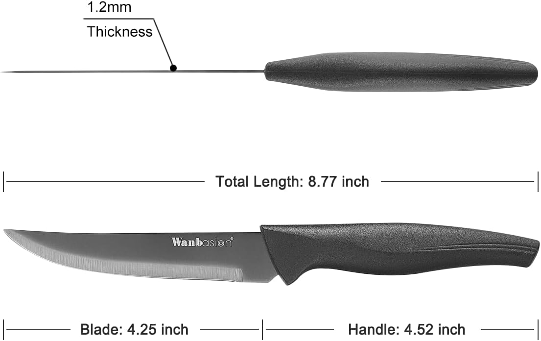Wanbasion Juego de cuchillos para carne negros no dentados, aptos para lavavajillas, juego de cuchillos afilados para carne para cocina con asas