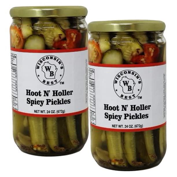 Wisconsin’s Best – Encurtidos picantes Hoot N’ Holler, 24 onzas (paquete de 2) como condimentos de lanza caseros, llenos de sabor. Ideal en Bloody