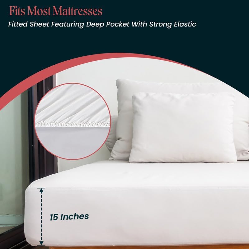 Juego de sábanas de 1000 hilos 100% algodón egipcio tamaño King para cama, juego de ropa de cama transpirable de fibra larga, color blanco, calidad