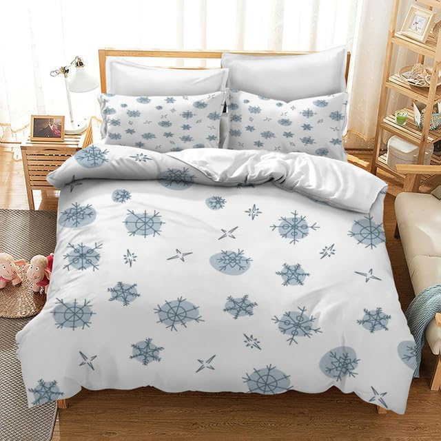 Duvet Cover Set Full Size Christmas Theme Merry ChristmasChristmas TreeBells Pattern Holiday Season Luxury Reversible Bedding Set Comforter Cover(1