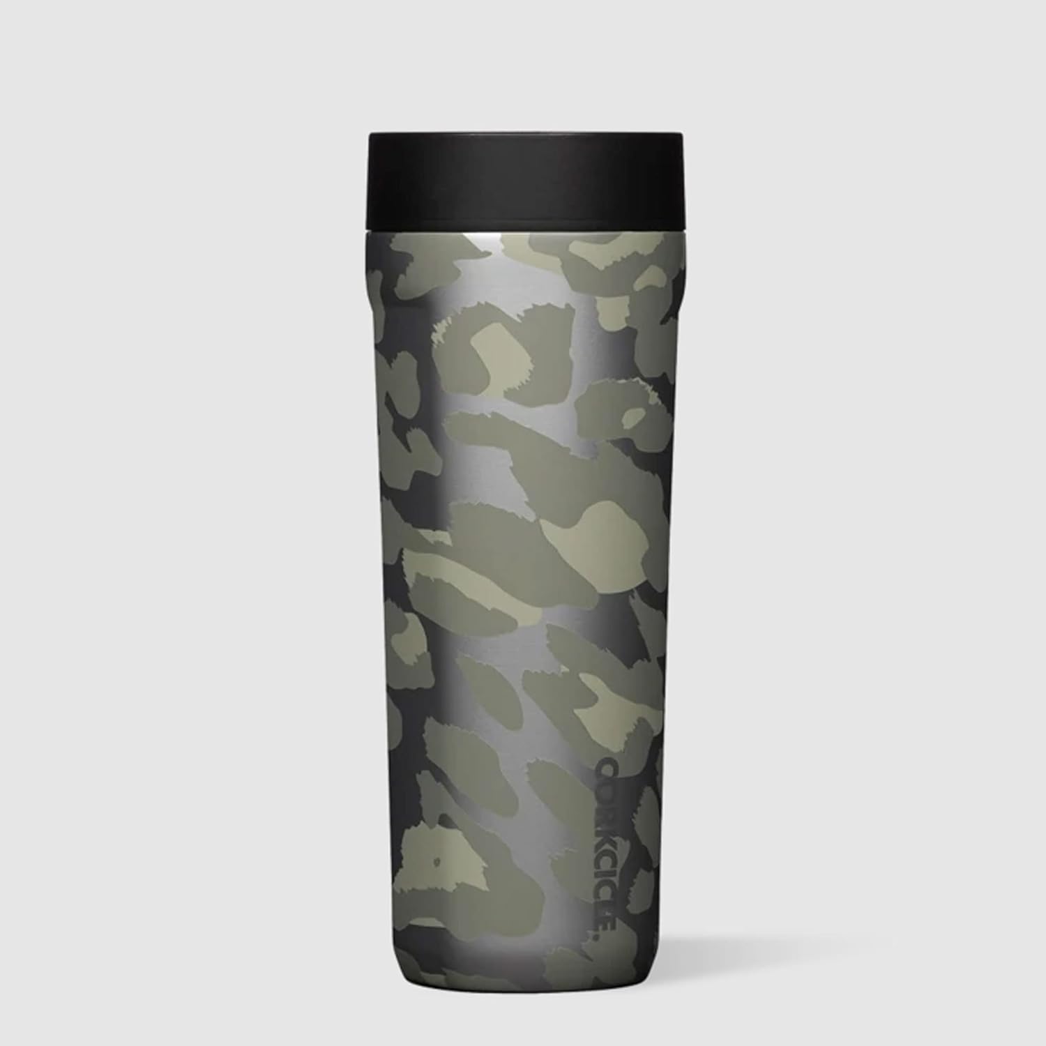 Corkcicle Commuter Cup – Taza de café de viaje de acero inoxidable aislada de 17 onzas con tapa para sorber para bebidas frías y calientes, leopardo