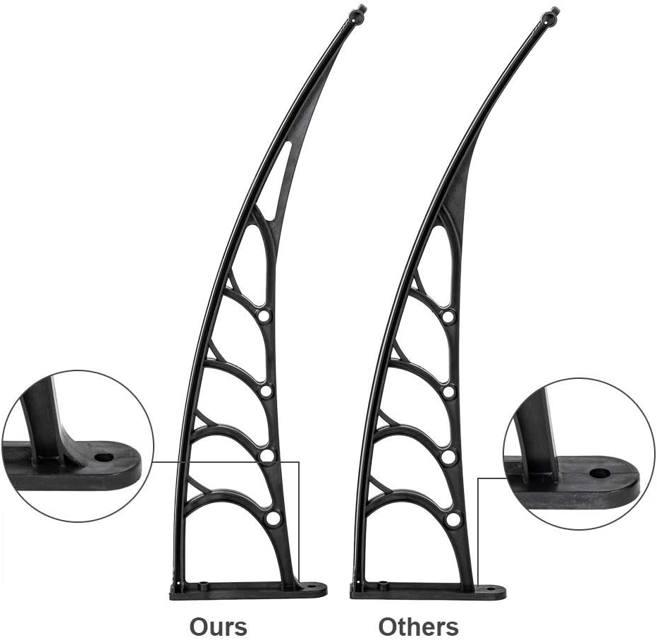 Hommo Toldo de policarbonato de 40 x 40 pulgadas con soporte negro, cubierta superior para puerta delantera, toldo de patio al aire libre,