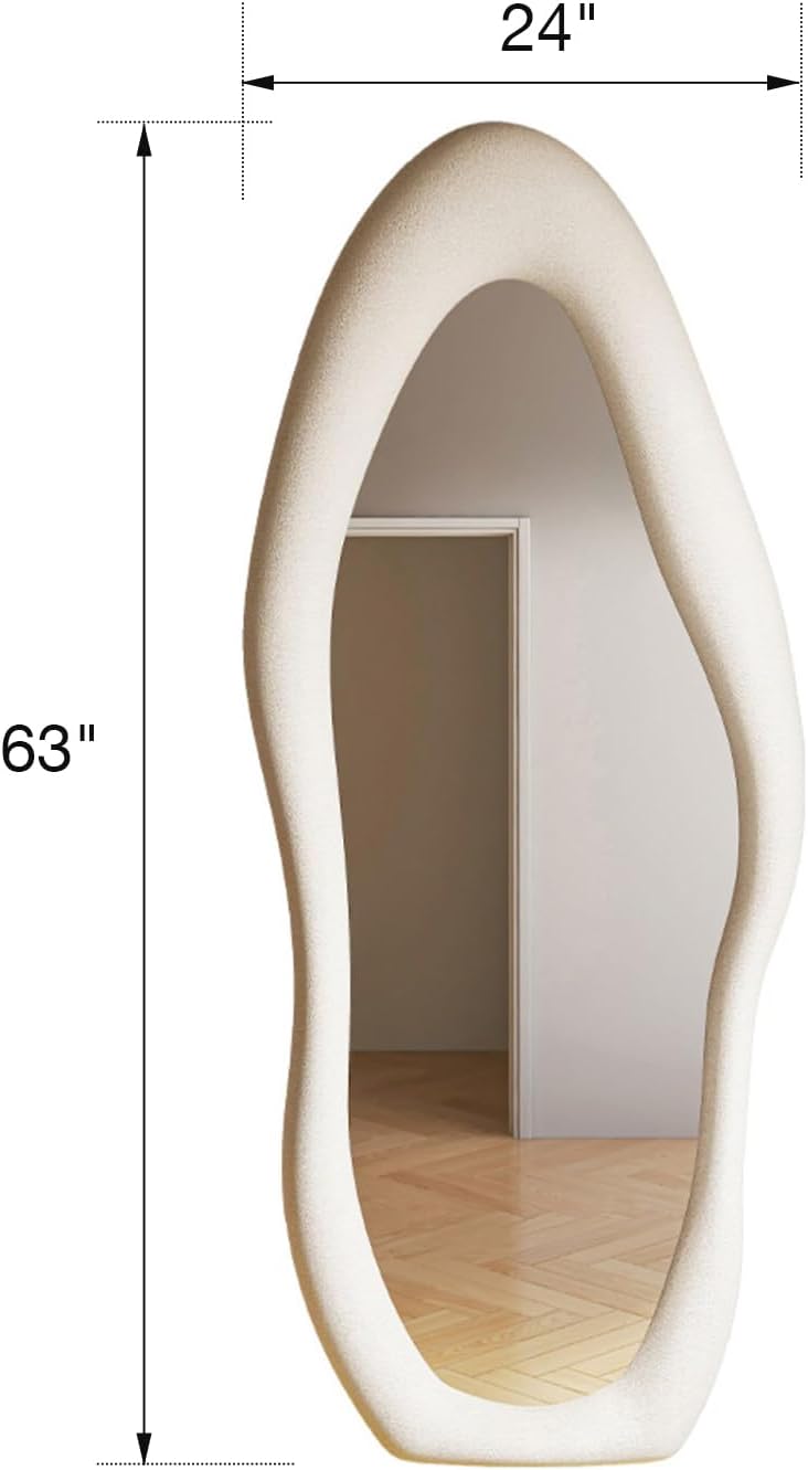 ITSRG Espejo de longitud completa, espejo de suelo con soporte, espejo montado en la pared, espejo de pie de longitud completa, espejo irregular,