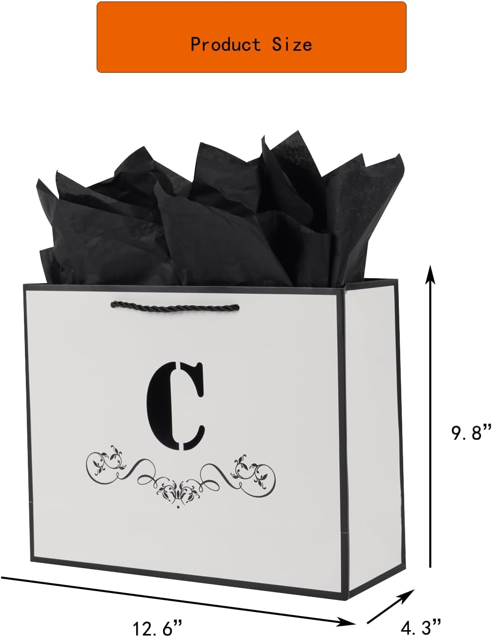 ysmile Bolsa de regalo de letras con papel de envoltura para hombres, mujeres, niños y niñas, bolsa de papel grande de 12 pulgadas para cumpleaños,