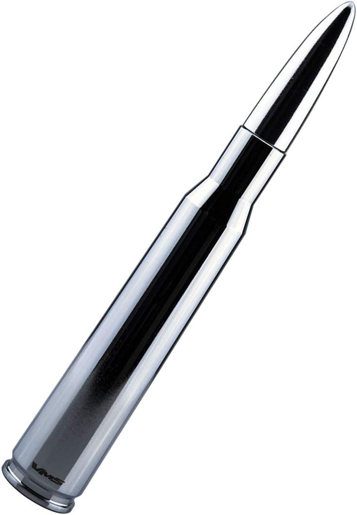 VMS Racing 50 Cal Caliber – Antena de bala de punta cromada plateada en calibre pesado mecanizado CNC de aluminio compatible con Toyota Tacoma 95-19