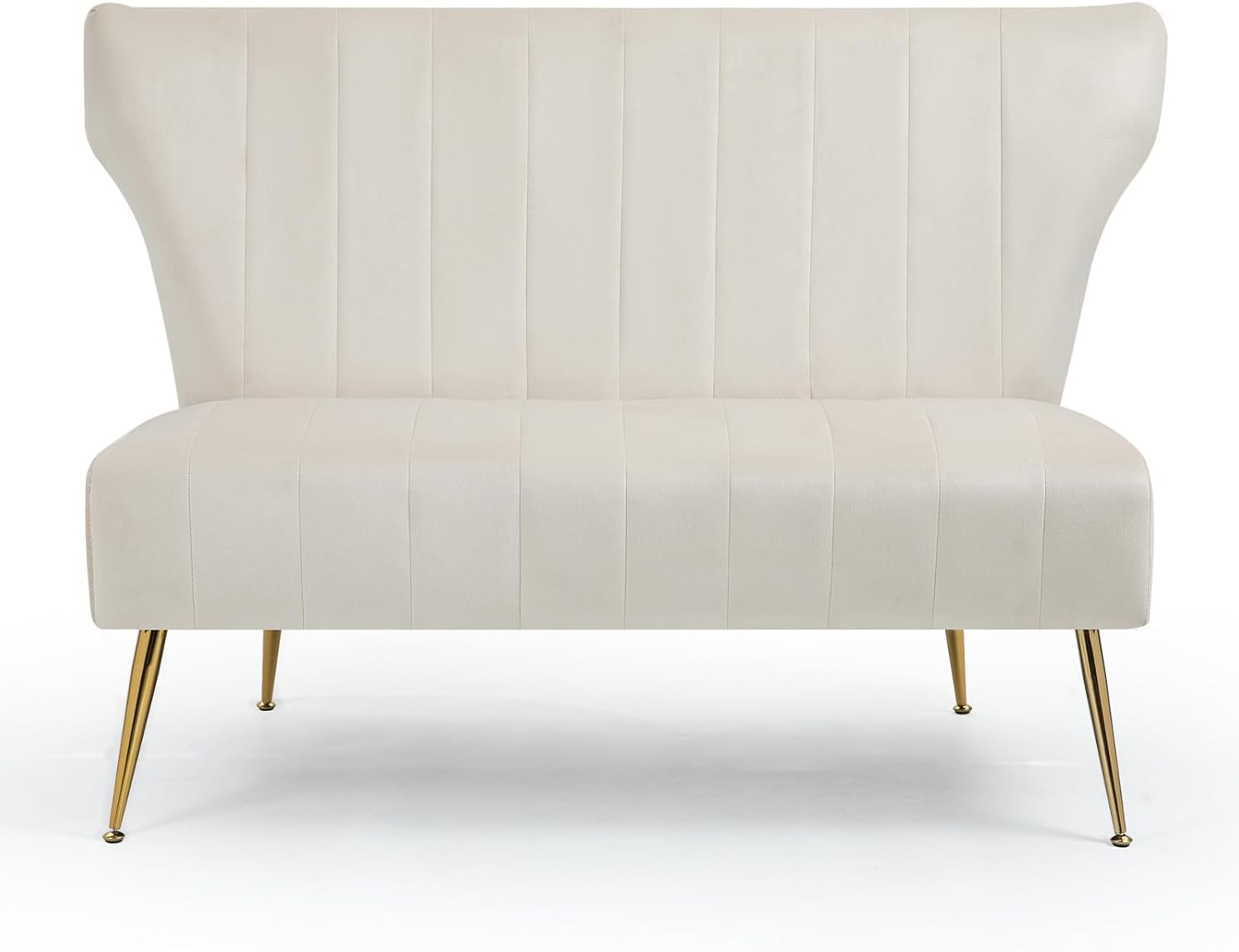 WQSLHX Sofá biplaza moderno de terciopelo de 50 pulgadas, sin brazos, sofá pequeño tapizado con respaldo de alas con patas de metal dorado, sofá