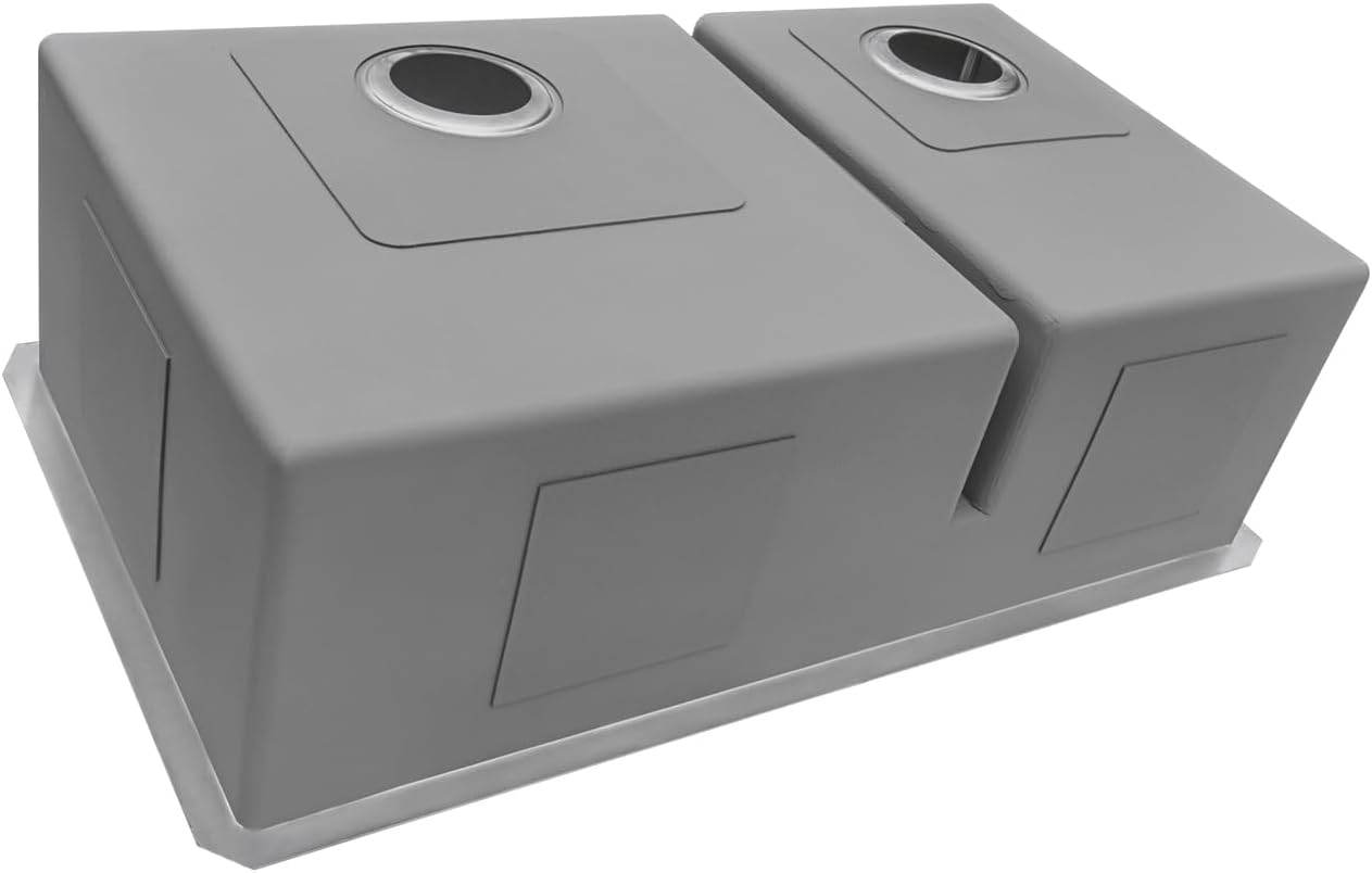 Ruvati RVH7419 – Fregadero de cocina de acero inoxidable de calibre 16 de 33 pulgadas, radio apretado 6040 de bajo división