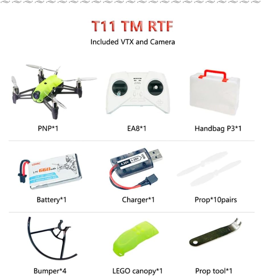 LDARC Drone de carreras T11 FPV con transmisor EA8 y estuche (RTF)