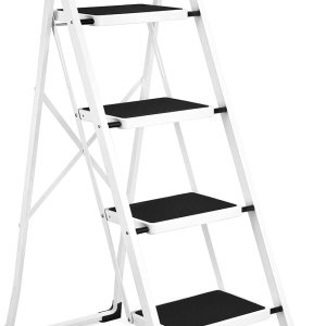 Soctone Escalera plegable de 4 peldaños con pedal antideslizante, escalera ligera de 4 peldaños con pasamanos, capacidad de 330 libras, perfecta Soctone Escalera plegable de 4 peldaños con pedal antideslizante, escalera ligera de 4 peldaños con pasamanos, capacidad de 330 libras, perfecta