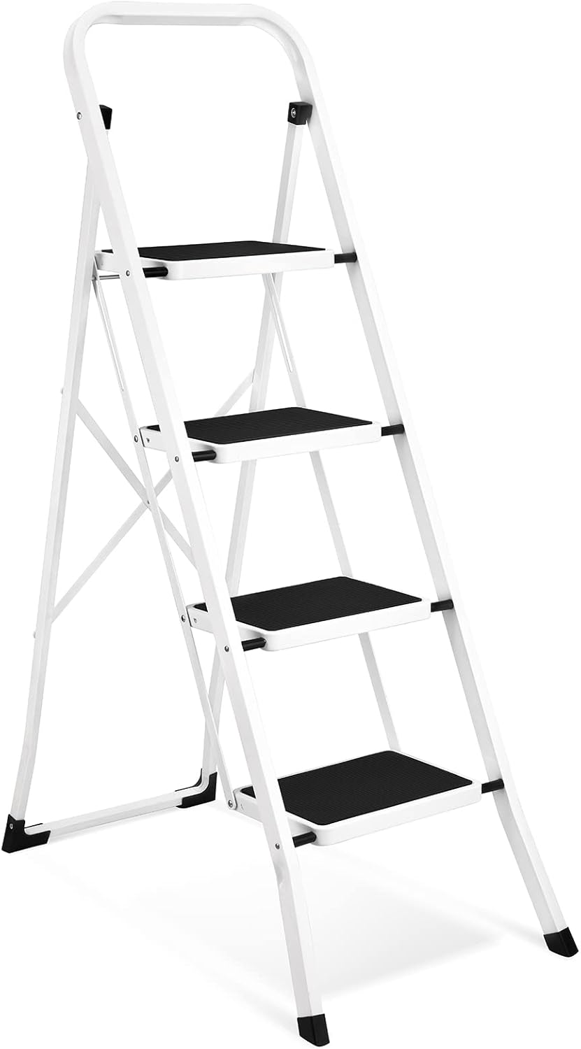 Soctone Escalera plegable de 4 peldaños con pedal antideslizante, escalera ligera de 4 peldaños con pasamanos, capacidad de 330 libras, perfecta