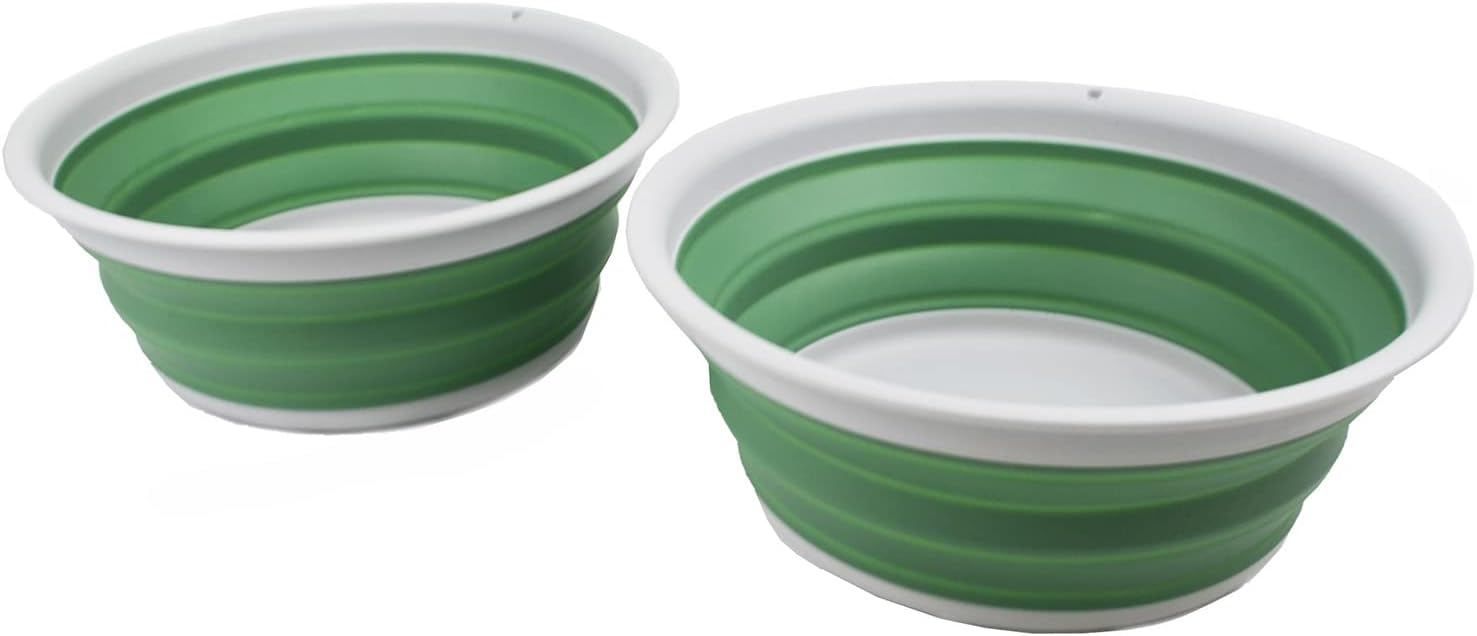 SAMMART Tina plegable de 7.5 L (1.98 galones) – Tina plegable – Lavabo portátil – Tina de plástico que ahorra espacio (gris claroverde mar oscuro