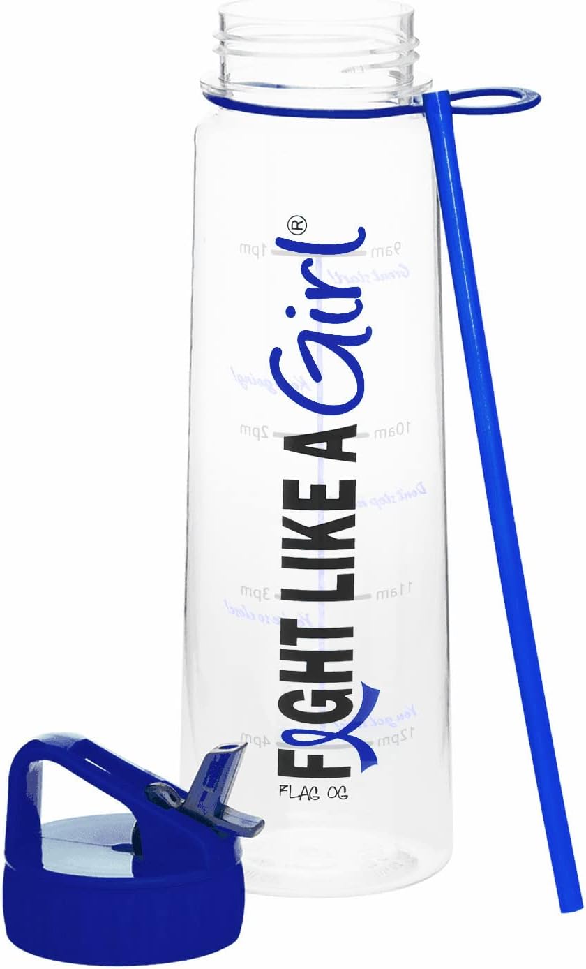 Fight Like a Girl Slimkim II Botella de entrenamiento para deportes acuáticos, marcador de tiempo inspirador con objetivos de medición de 30 onzas,
