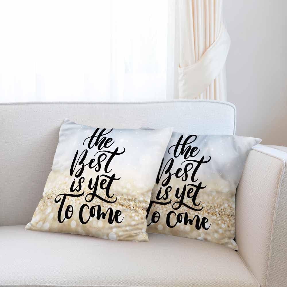 Beabes Fundas de almohada con cita inspiradora “The Best is Yet to Come con purpurina dorada”, funda de cojín cuadrada para sofá del hogar, juego de
