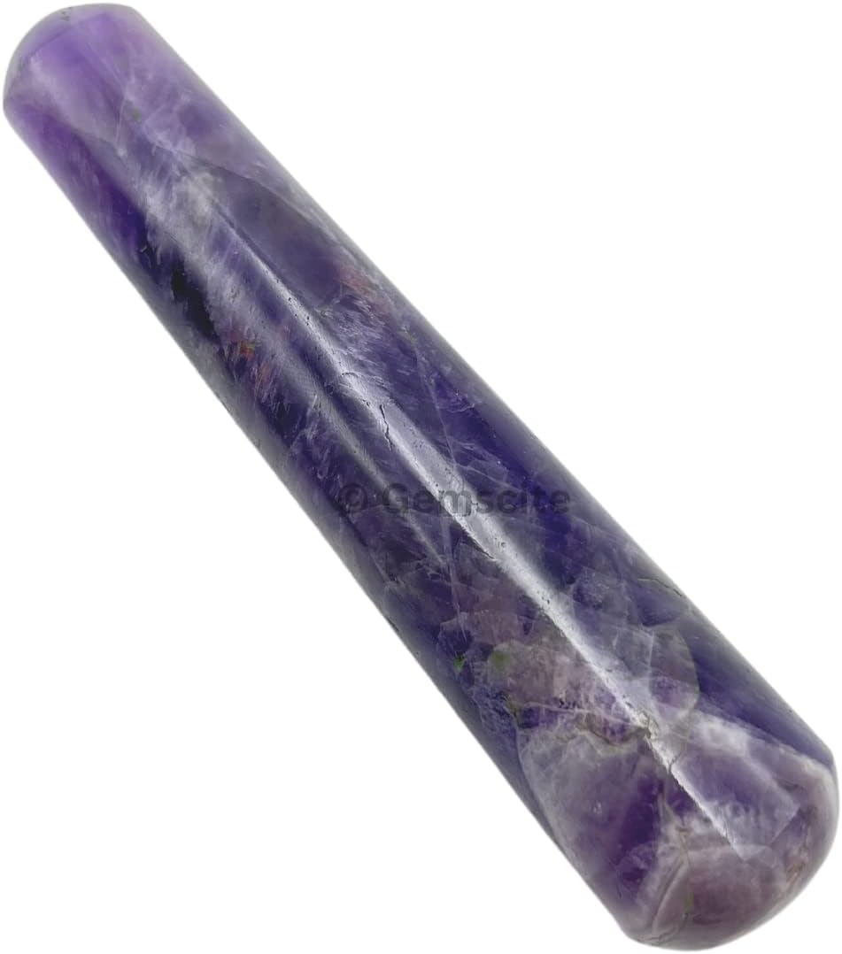 Varita de masaje de amatista con piedras preciosas  Imagen redondeada de cristal raíz chakra Kundalini Yoga Activador Varita 4″