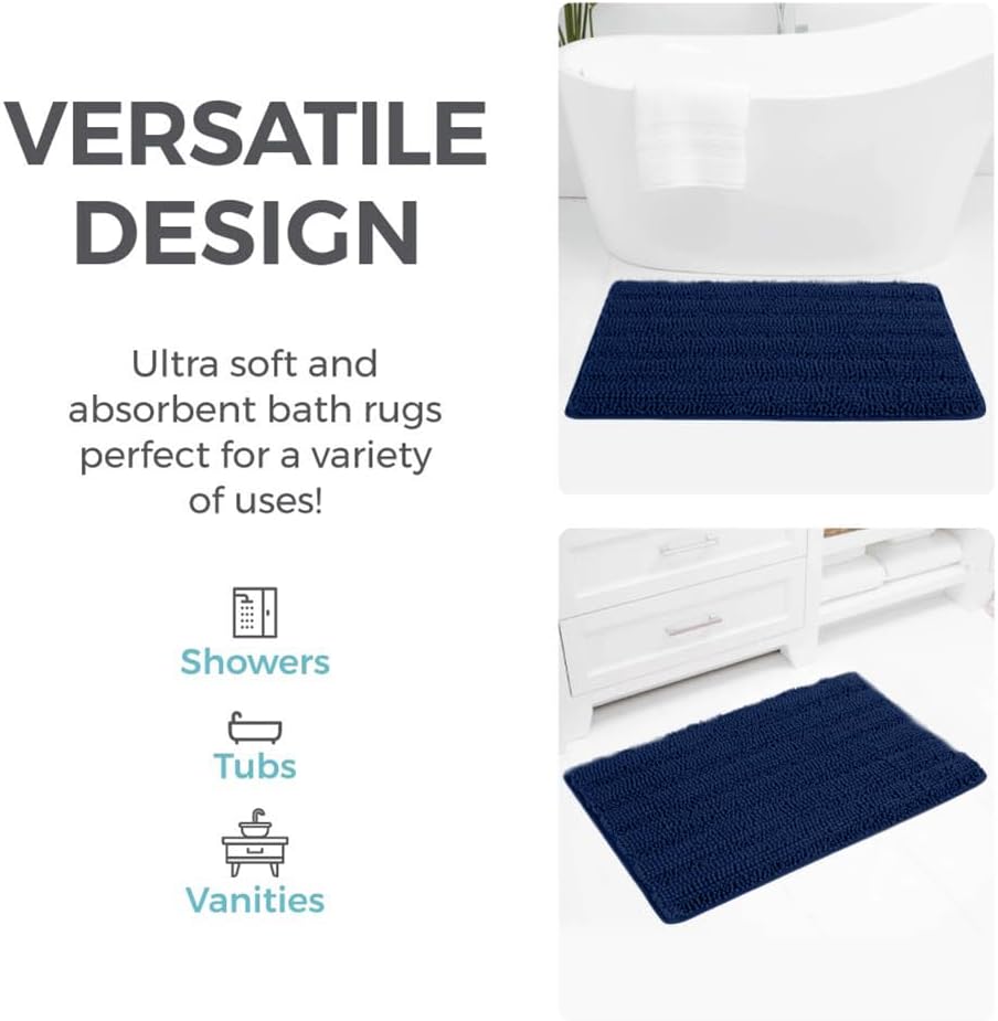 HOME GENIE Alfombra de baño de felpilla de microfibra suave absorbente de 30 x 20 pulgadas, parte trasera de goma, lavable a máquina, alfombra