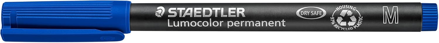 Staedtler Lumocolor – Bolígrafo universal, mediano, punta de fieltro, marcador permanente, 0.039in, azul 317-3