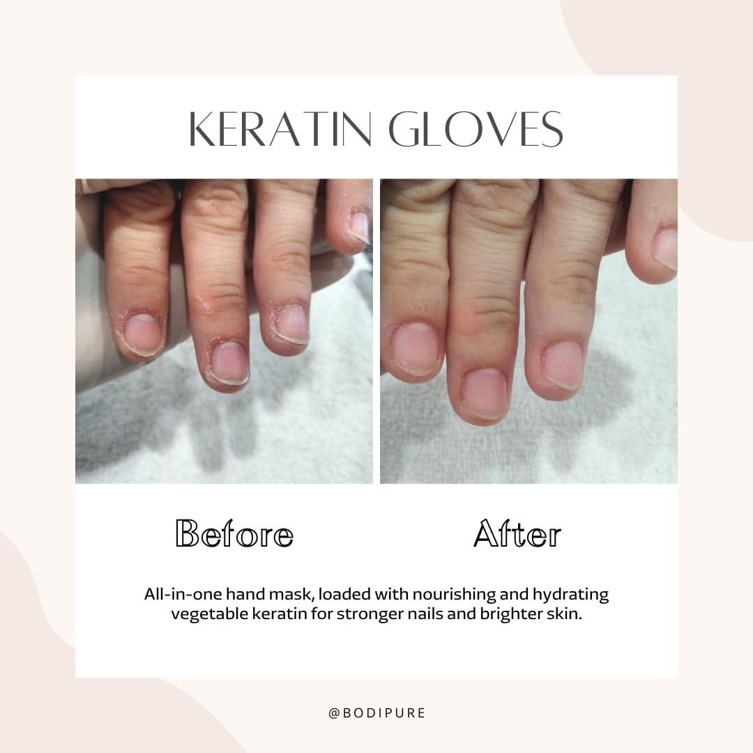 Bodipure Guantes de queratina para mascarilla de mano de primera calidad, guantes hidratantes para manos secas, fortalecimiento de uñas y suavizado