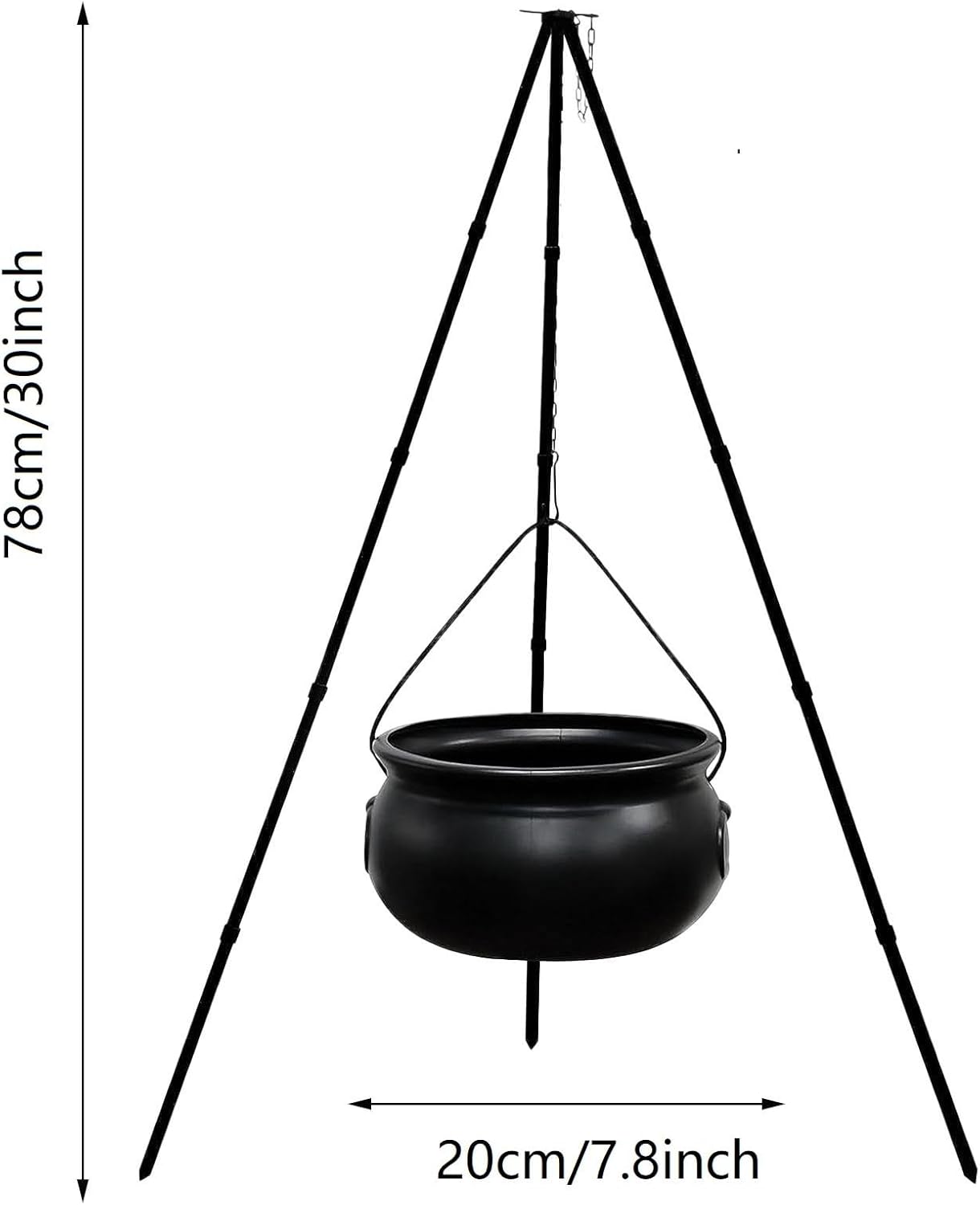 Decoraciones de Halloween para exteriores, caldero de bruja con luz, soporte de trípode, decoración de cuenco de plástico negro, decoración de cubo