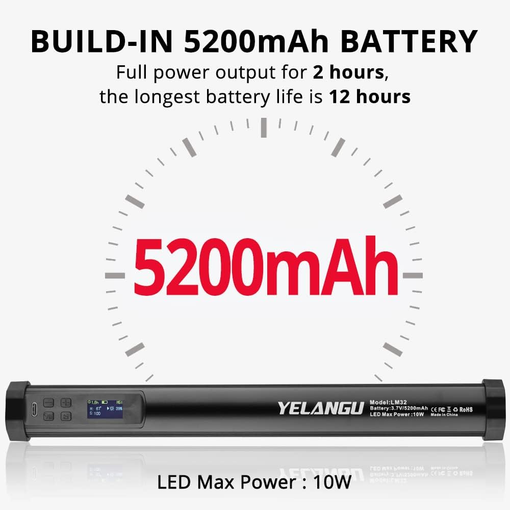 YELANGU Varita de luz LED  Barra de luz RGB para fotografía  21 efectos RGB, recargable, 2-12 horas de duración de la batería  Portátil y fácil
