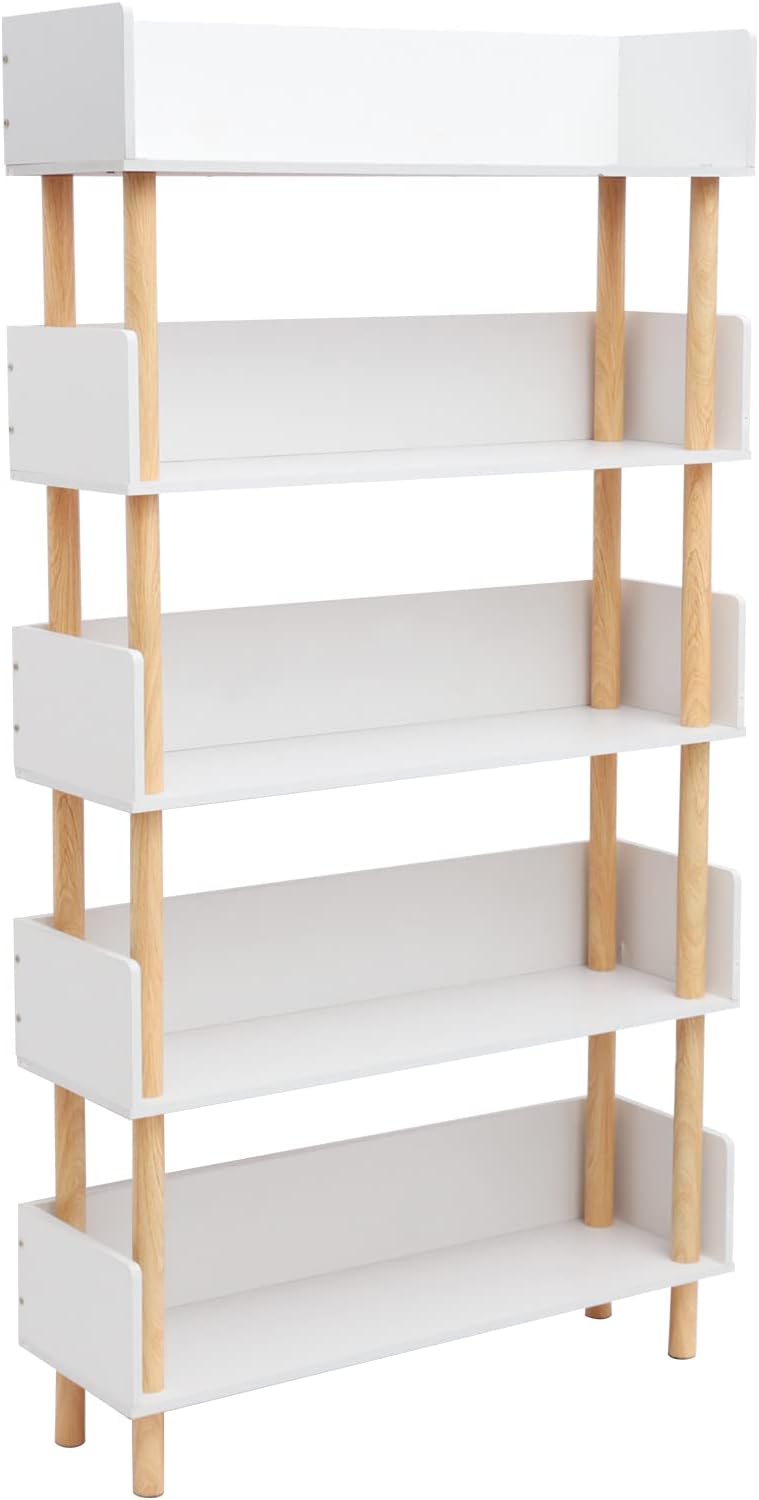 PaNeTnya Estantería abierta independiente de 5 niveles, estantería blanca, estante de almacenamiento multifuncional para sala de estar, dormitorio y