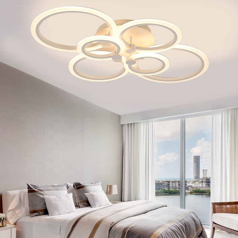 HOMEYER Lámpara de techo LED moderna, regulable, 60 W, con control remoto, 31.5 pulgadas, 6 anillos, lámpara de techo redonda de acrílico empotrado