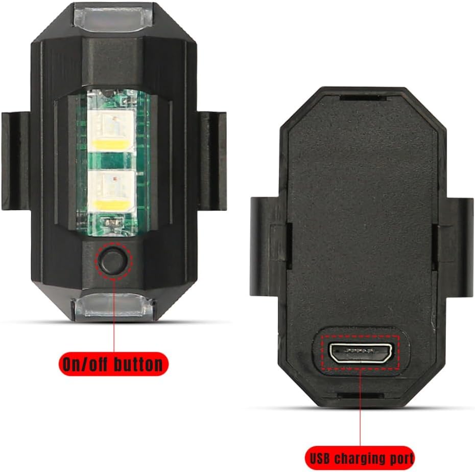 Luces LED anticolisión (sin controlador), luz estroboscópica LED de alto brillo, 7 colores, mini iluminación recargable USB, luces traseras