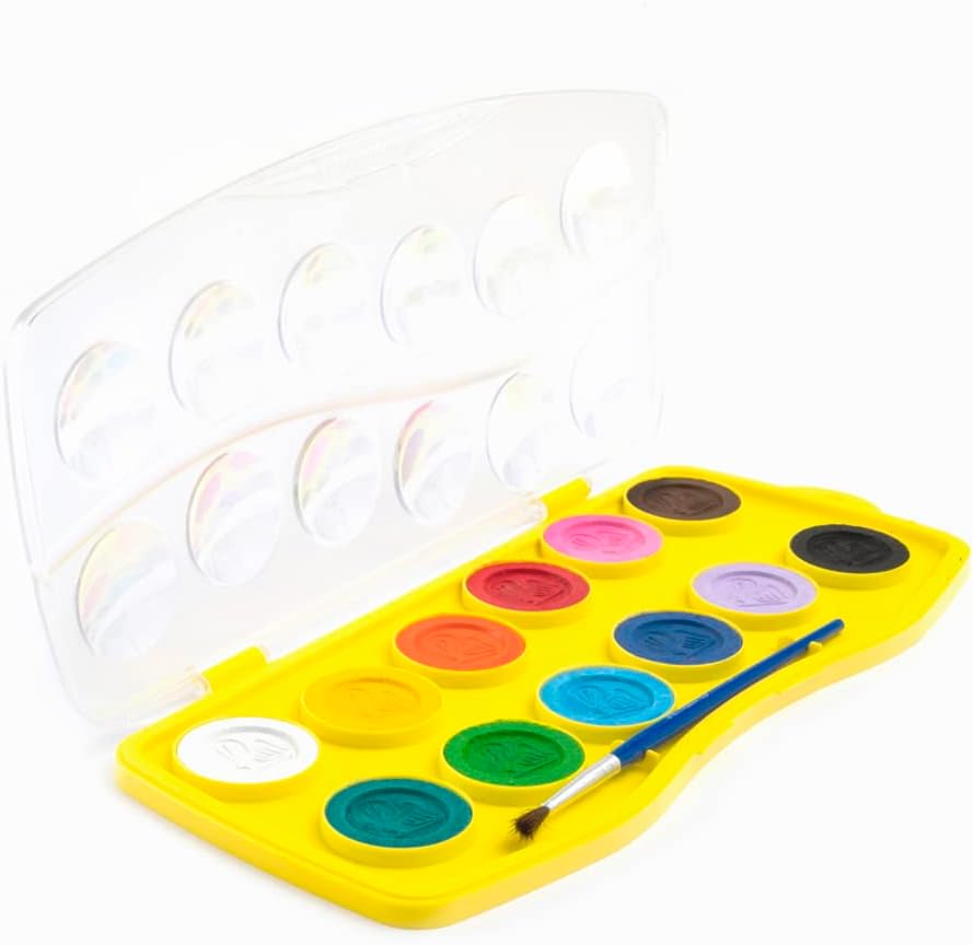 Pelikan Juego de pintura de acuarela y pincel de plástico lavable, 12 colores, 1 cada uno (07501201)