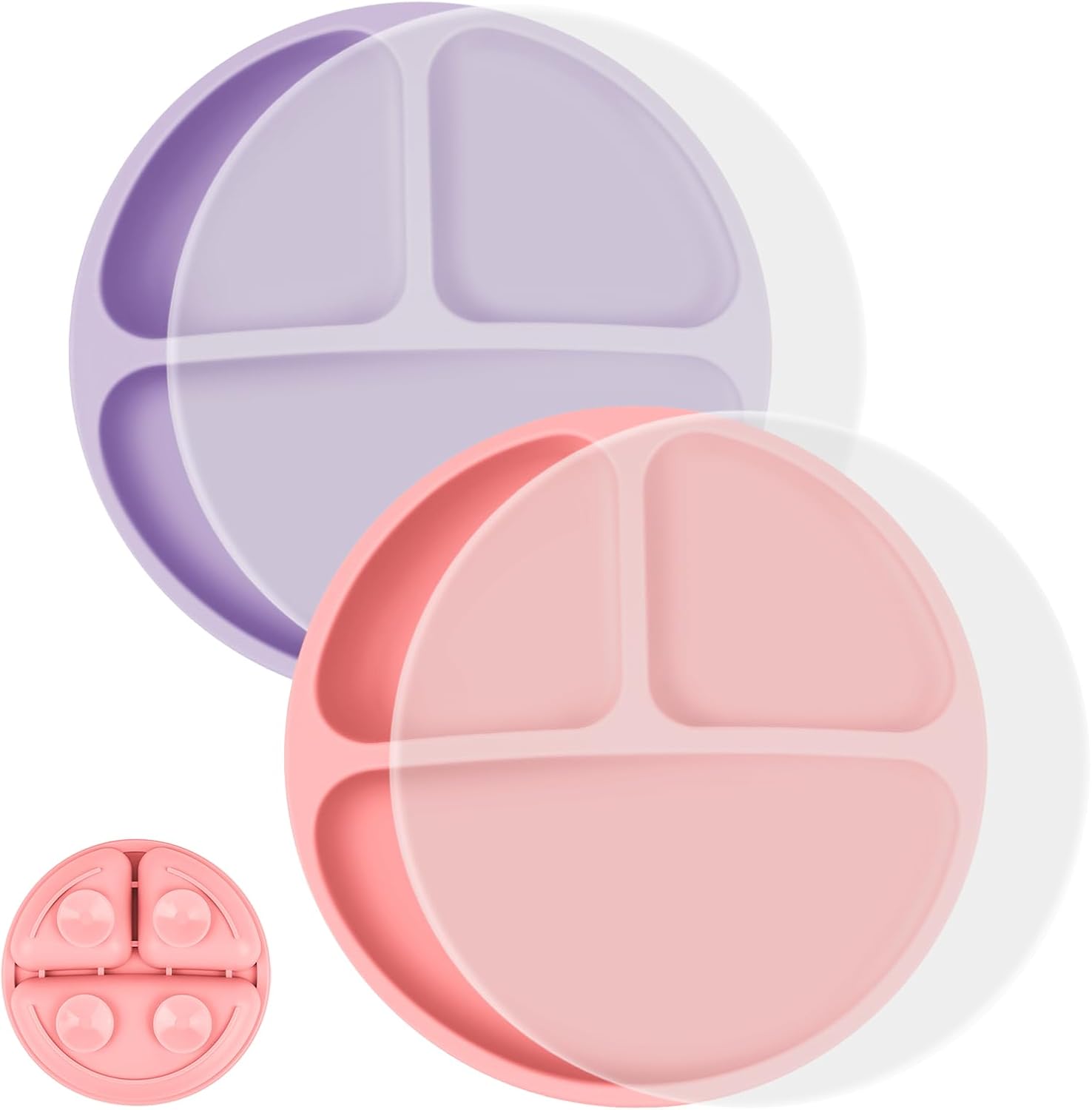 Vicloon Platos para niños pequeños, 2 platos de silicona para bebés, placas de succión sin BPA con tapas para bebés y niños pequeños, función de