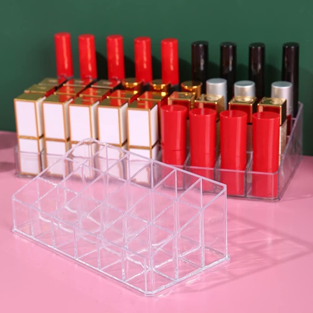 Soporte para 18 lápices labiales, estuche de almacenamiento de lápiz labial acrílico transparente, pantalla de almacenamiento de cosméticos de 3