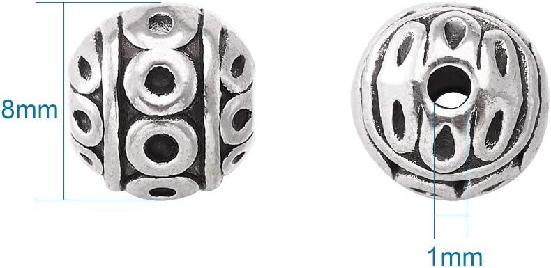 Craftdady 20 cuentas espaciadoras redondas de plata antigua de 0.315 in de metal tibetano para hacer joyas agujero 0.039 in
