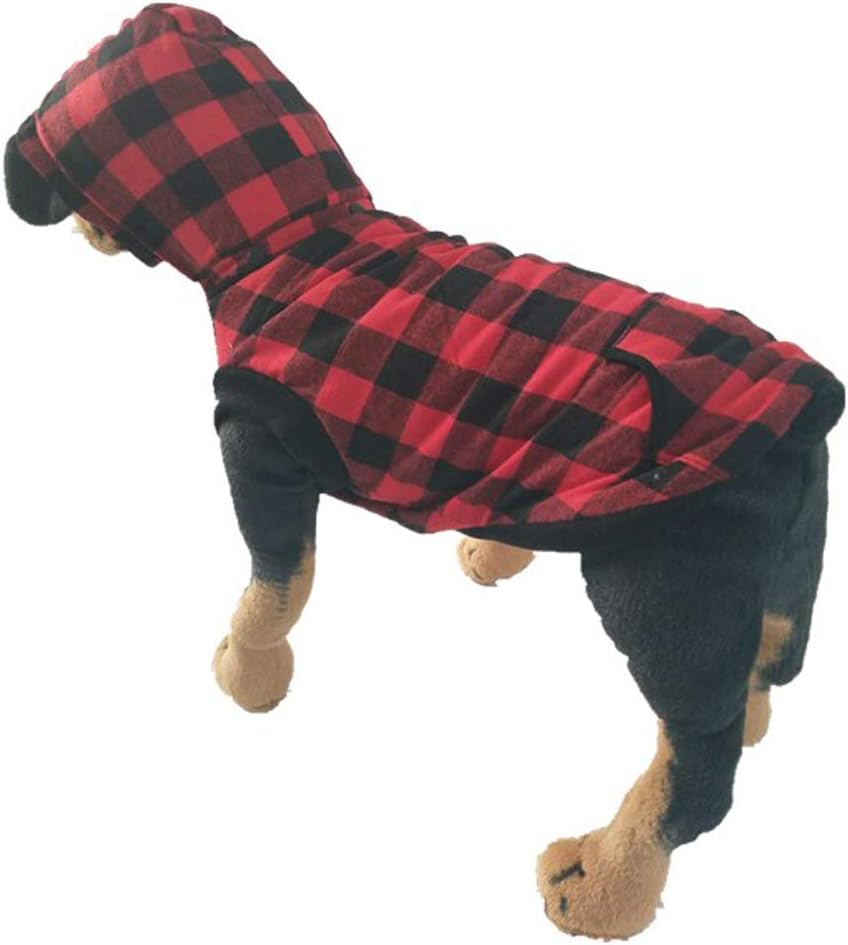 Rantow Chaqueta resistente al viento para perro, abrigo de invierno desmontable, sombrero para clima frío, chaleco para perro a cuadros rojosazules