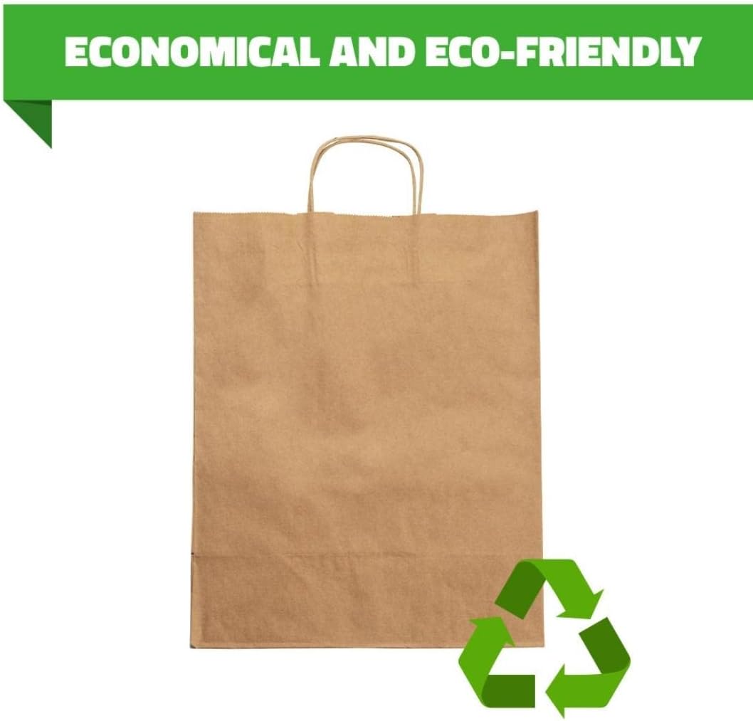 Bolsas de papel kraft marrón a granel con asas (250 piezas) de 5.75 x 3.25 x 8.5 pulgadas, perfectas para compras, comestibles, regalos, bodas,