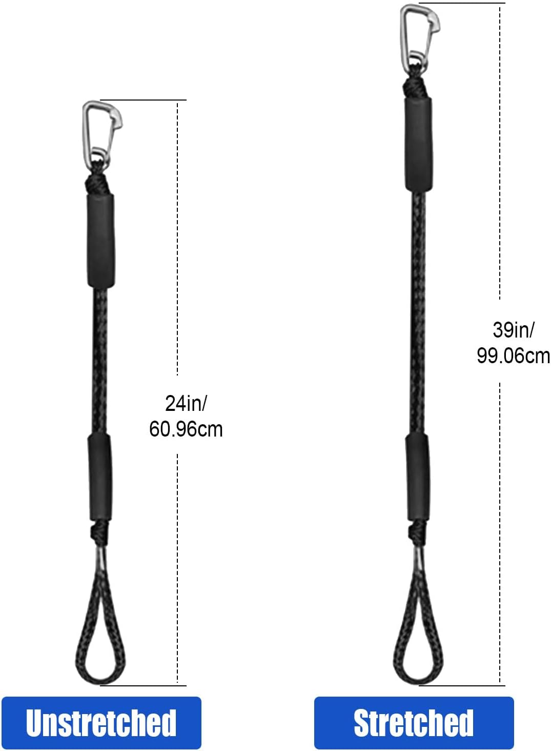 4 líneas de muelle elástico, líneas de muelle elástico de 2 pies con cuerda de amarre de clip inoxidable 316 para acoplamiento para P-W-C, Kay-ak,