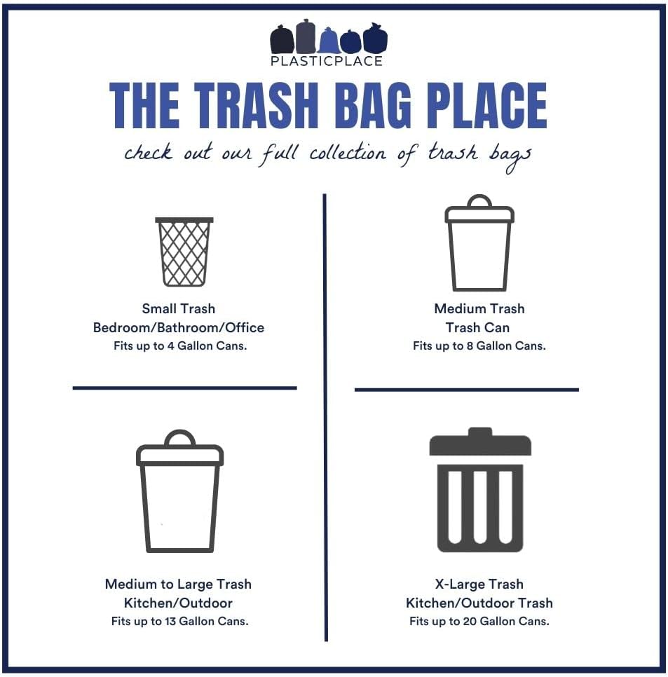 Plasticplace – Bolsas de basura, 12-16galones, 1mil, bolsas negras y altas para botes de basura, 24 x 31pulgadas, 1paquete con 250unidades