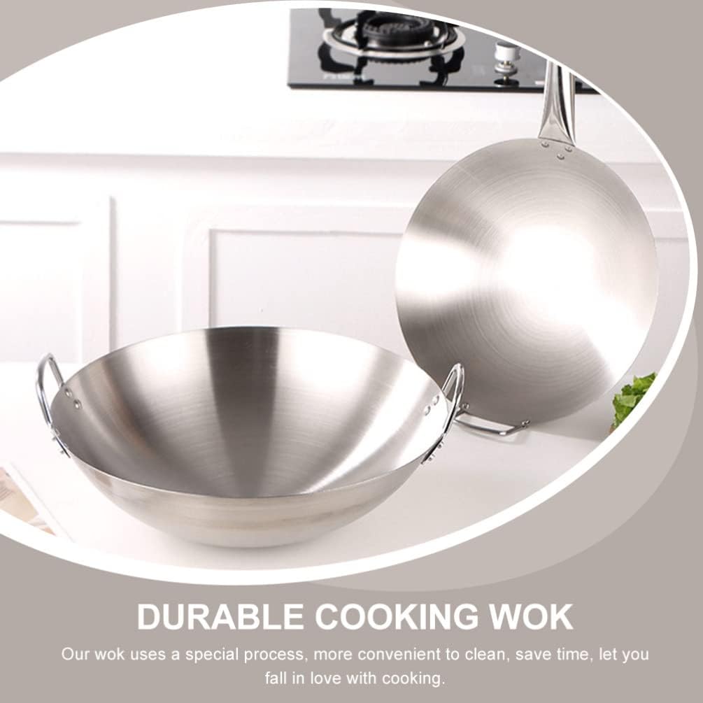 Cabilock Sartenes de acero inoxidable Wok para freír tradicional chino japonés woks inducción wok a prueba de arañazos con mango para todas las