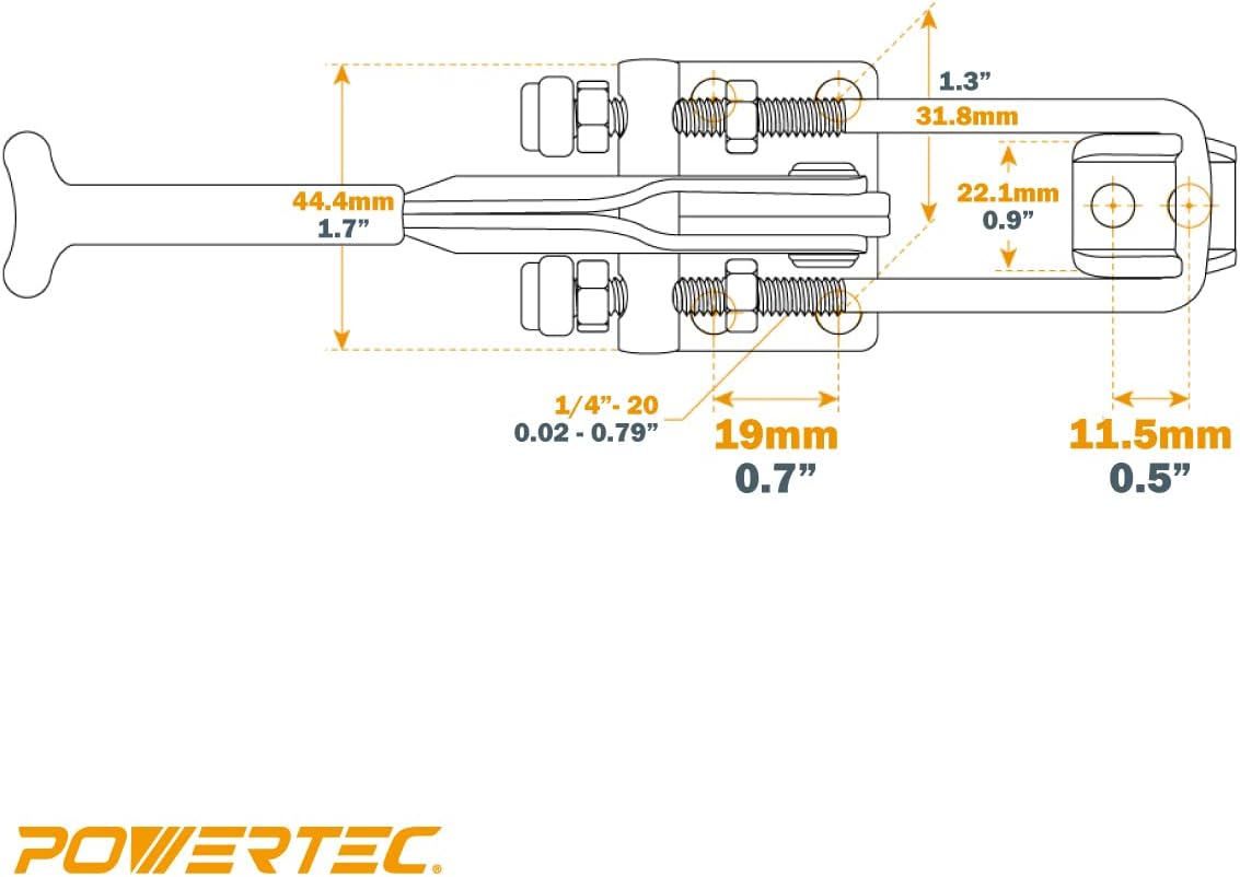 POWERTEC 20307-P2 Abrazadera de palanca de perno en U ajustable de alta resistencia con capacidad de sujeción de 431-700 libras, paquete de 2