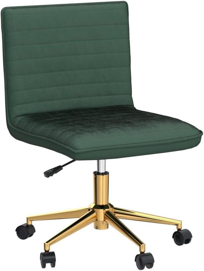 Furnimart Silla de escritorio de terciopelo sin brazos para oficina en casa, sillas de tareas ajustables, silla de oficina tapizada giratoria