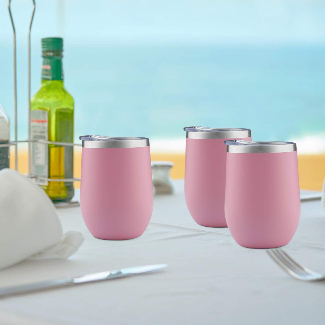 Meway – Vaso de vino con tapa de 12 onzas, sin tallo, doble pared, al vacío, de acero inoxidable, para viajes, mantiene el frío y el calor, para
