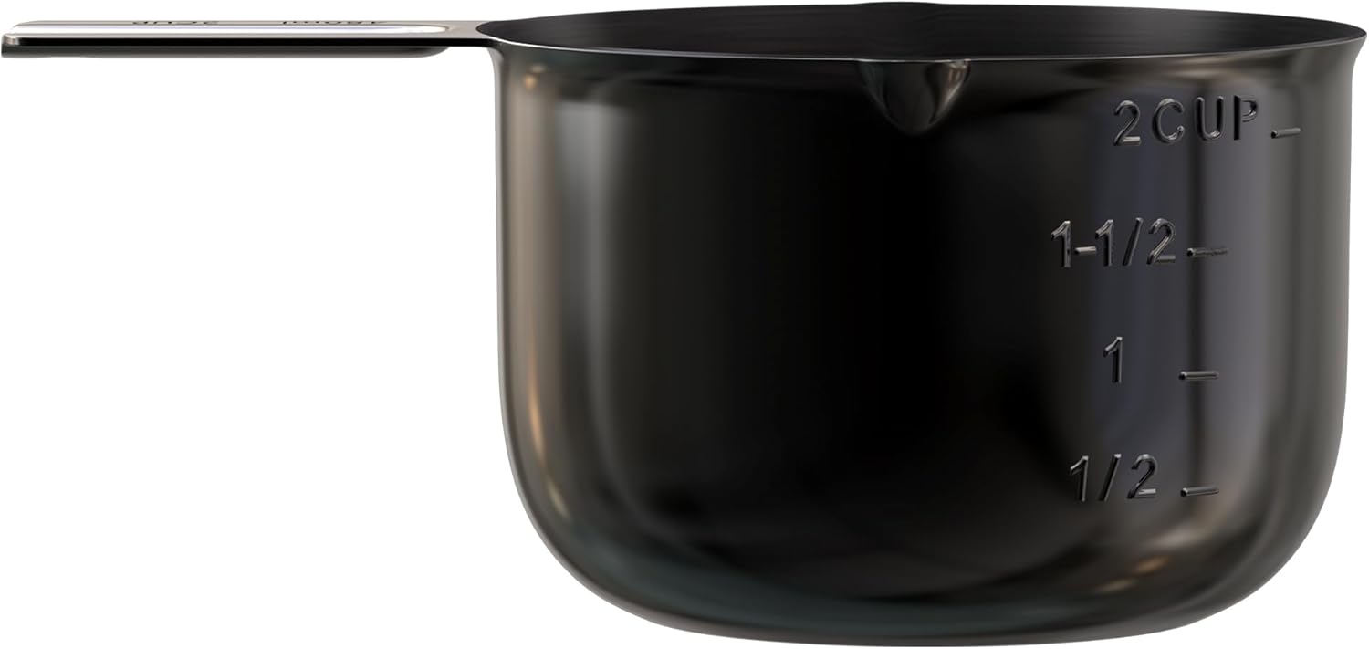 Color Up Taza medidora prémium de 2 tazas (16.2 fl oz), acabado negro de acero inoxidable, construcción de una pieza, apta para lavavajillas,