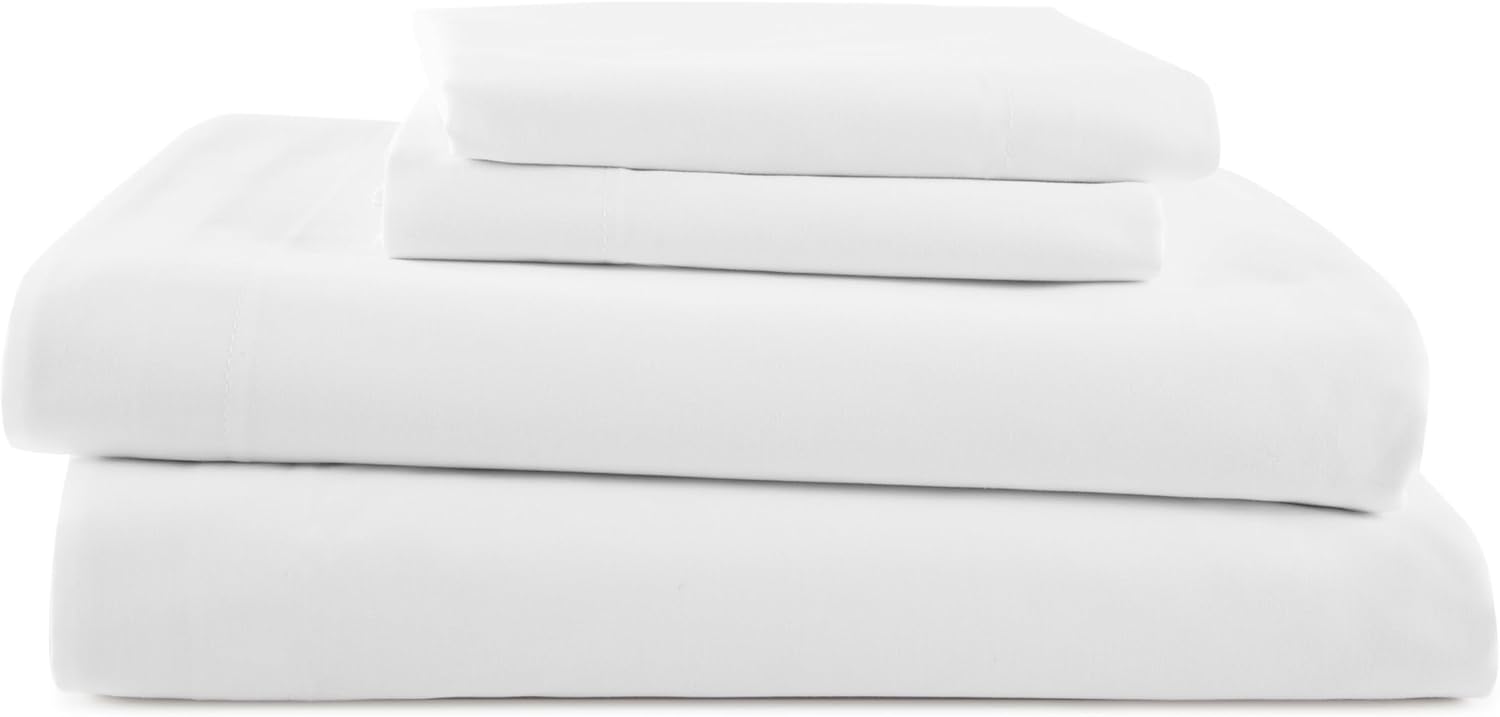 Martex Juego de sábanas de algodón de 225 hilos de 4 piezas tamaño Queen, 1 sábana bajera, 1 sábana encimera, 2 fundas de almohada, calidad de
