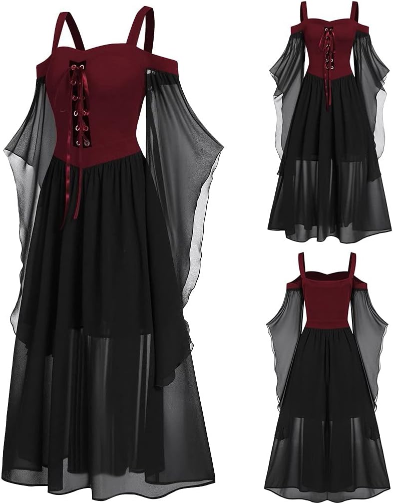Disfraz de esqueleto para mujer, vestido de té, vestidos de fiesta de Halloween, manga larga, empalme de encaje, swing, Goku, negro, cosplay, rojo