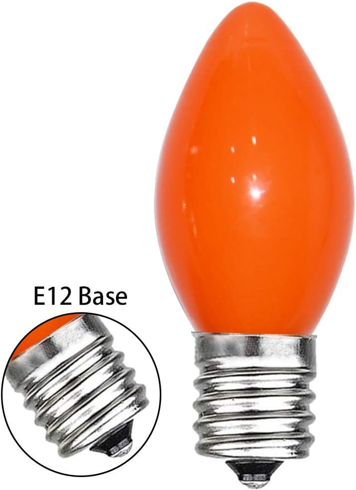 GOOTHY Paquete de 25 bombillas de repuesto C7 para Halloween, luces de Navidad de cerámica naranja para Halloween, exteriores, patio, interior, tira