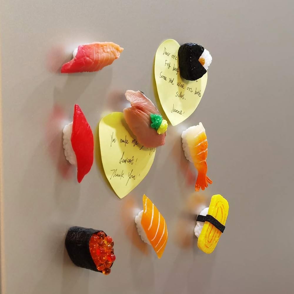 8Pcs Cute Refrigerator Magnets Funny Magnets for Fridge, Simulation Sushi Refrigerator Magnet, Fine for Whiteboards, Maps and Home Decoration