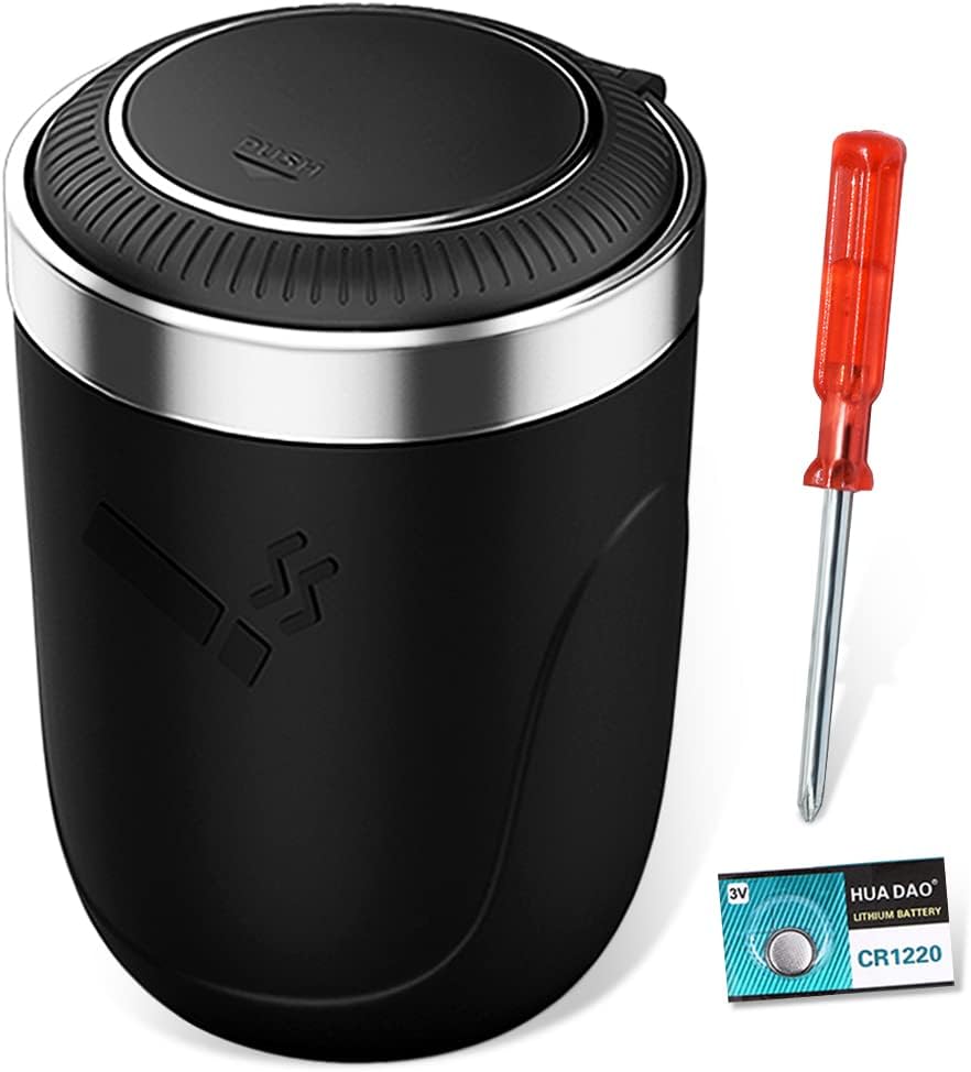 BALUME Cenicero de automóvil con tapa, cenicero portátil para automóvil, mini cubo de basura para automóvil, bandeja de cenizas desmontable de acero