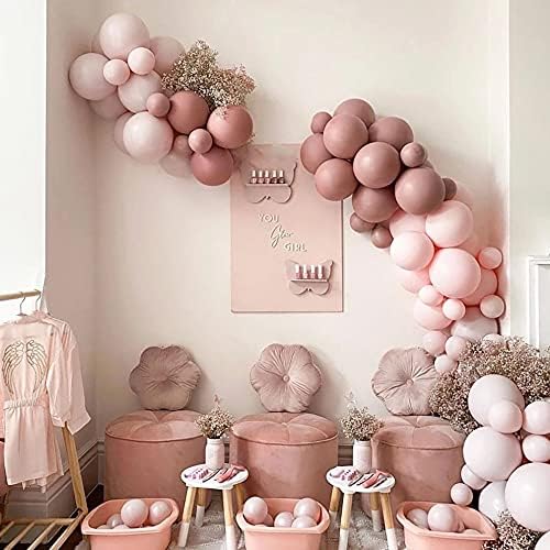 Guirnalda de globos de color rosa polvoriento de doble relleno, globos de látex rosa rosa, kit de arco de globos rosa pastel para boda, baby shower,